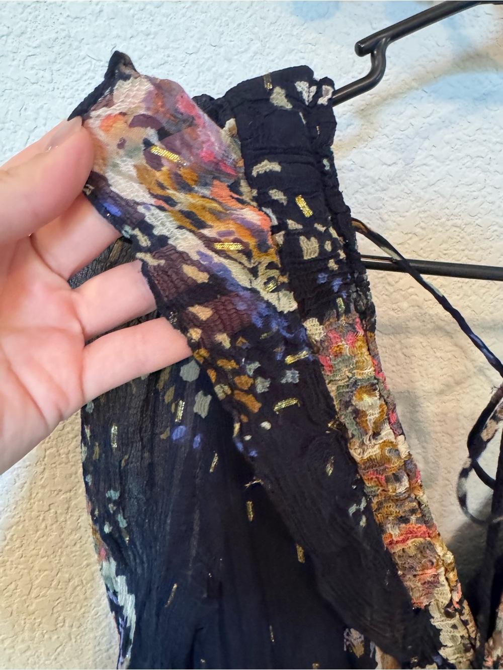 Anthropologie Small Boho Floral Sheer Sleeve Midi Dress Navy with pockets :) - Picture 11 of 15